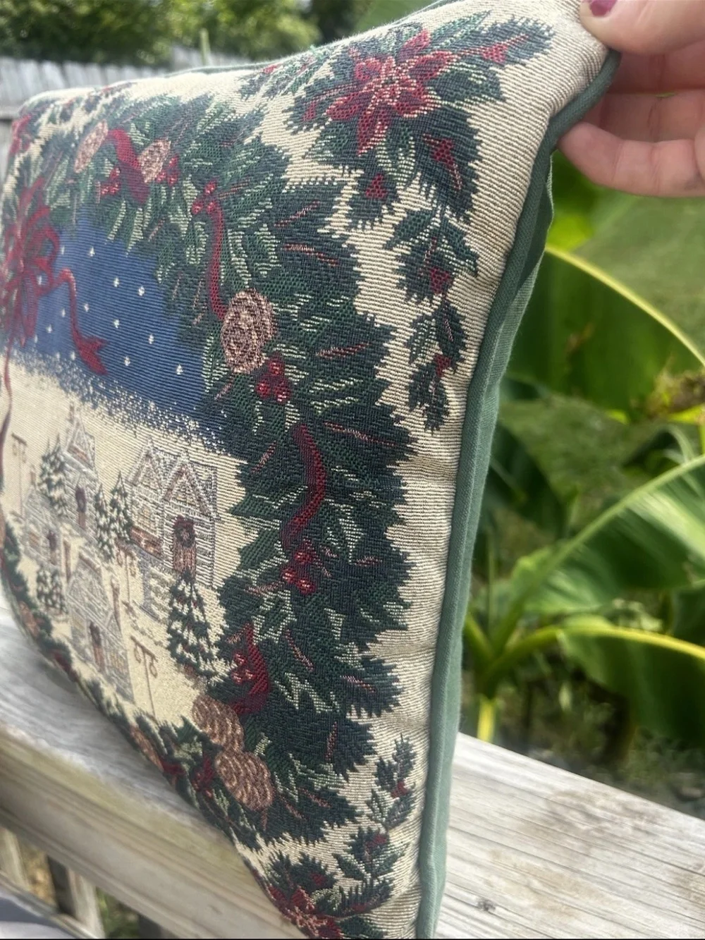 Vintage Needlepoint Christmas Tapestry Throw Pillow 14